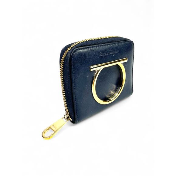 Salvatore Ferragamo Compact Gancini Leather Navy Blue Zip Around Wallet - Picture 2 of 7